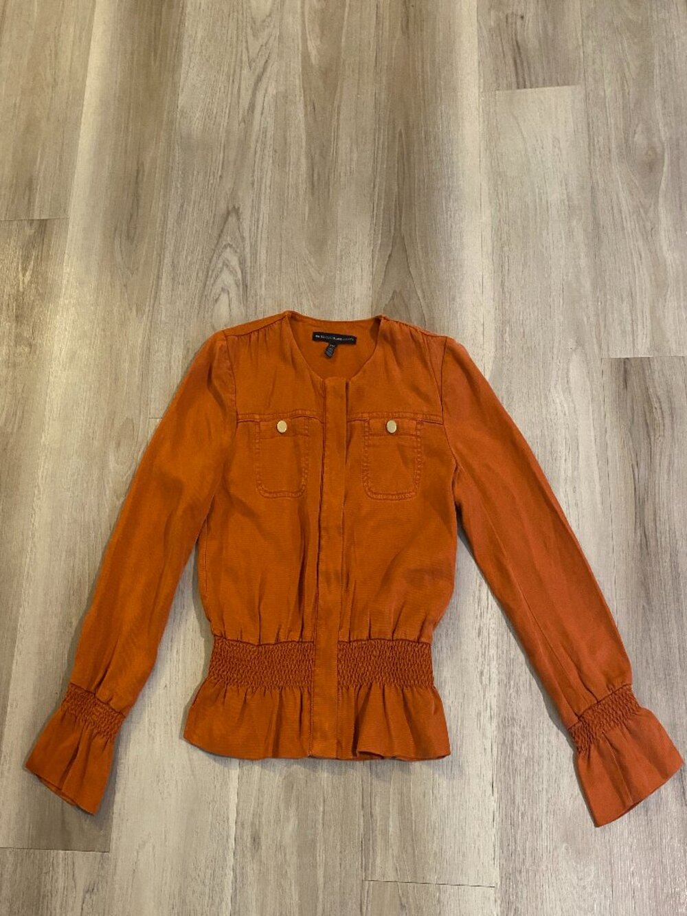 WHBM Burnt Orange Lyocell Jacket XXS Smocked Waist Peplum Utility